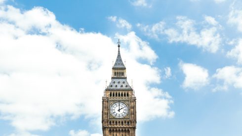 Big ben in front of a blue sky