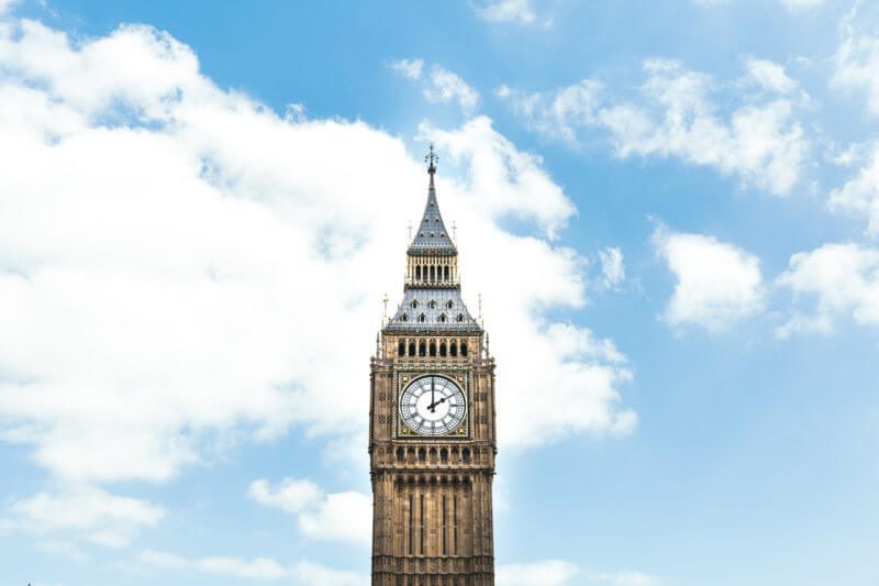 Big ben in front of a blue sky