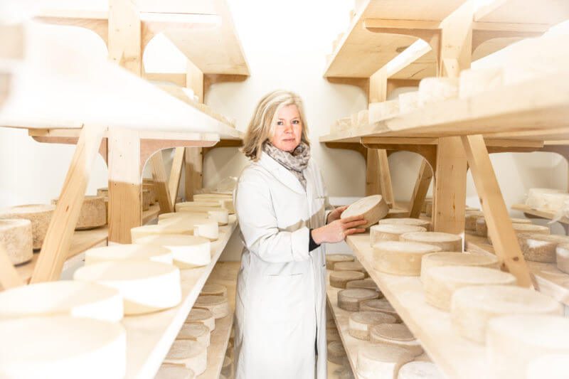 woman in a cheese factory holding cheese swindells east sussex tax and accounting services