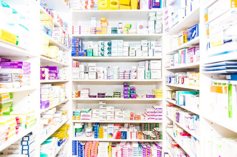 a large room with medicines on the shelf